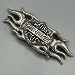 Vintage Y2K Belt Buckle HARLEY DAVIDSON Motorcycle FLAMES Chrome Metal WESTERN