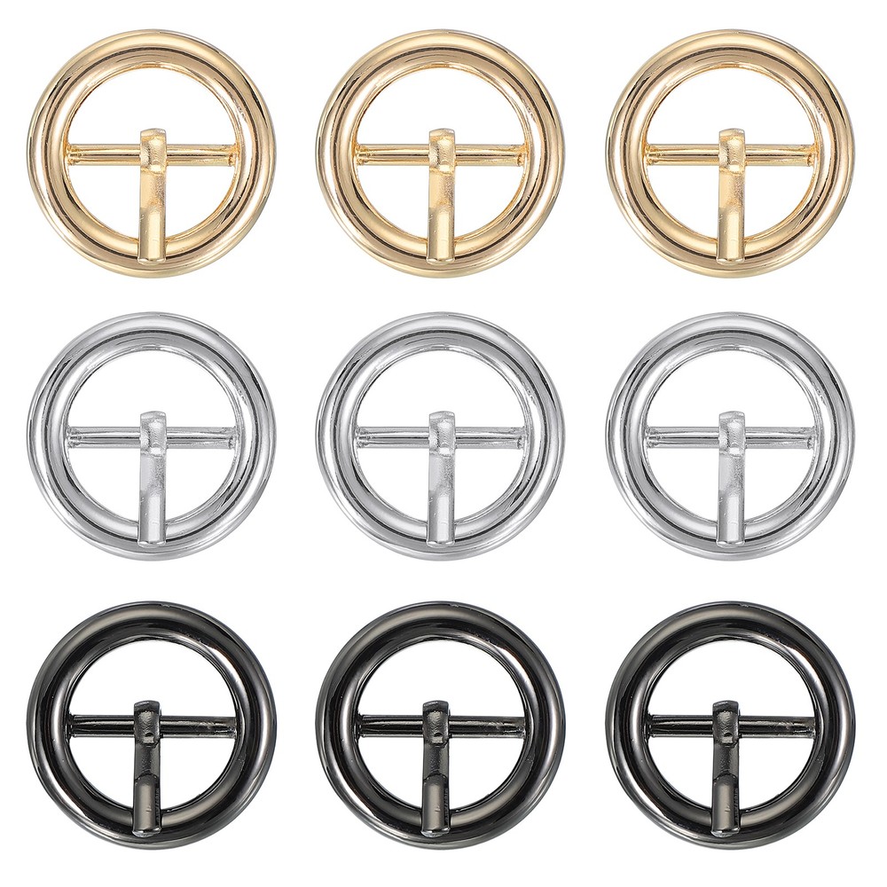 9Pcs 0.6&Prime; Single Prong Belt Buckle Metal Roller Buckle Black/Silver/Light Gold