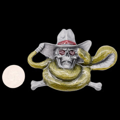 Cowboy Skull Rattlesnake Western Cowboy Belt Buckle