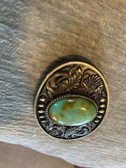 Teal Turquoise Stone Western Belt Buckle Cowboy Brass Agate Inlay 1.5in Strap