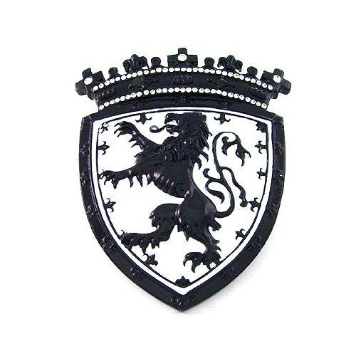 Royal Griffin Fleur De Lis Cross Crown Rhinestone Black Lion Shield Belt Buckle