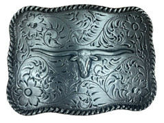 Longhorn Steer Trophy Sterling Silver Plated Western Belt Buckle