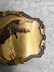 Vintage Raintree Pheasant Two Toned Pheasant Metal Belt Buckle 1979