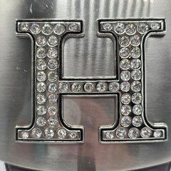 Silver Tone Letter H Rhinestone Initial Belt Buckle Brushed Metal Rectangle
