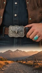 New Men Silver Metal Buckle Western Fashion Bull Long Horns Texas Cow Oval Shape