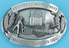 VTG 80s Hillsboro Kansas Centennial Western Commemorative Belt Buckle