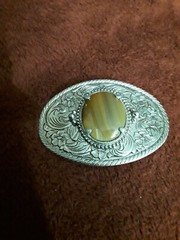 Vtg. Polished Oval Brown Agate Stone Western Cowboy Belt Buckle-Unisex
