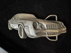 VINTAGE 1978 Indiana Metal Craft CUT-OUT SPORTS CAR BELT BUCKLE