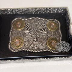 Nocona Belt Buckle 12 Gauge Shotgun Shells Whitetail Deer Skull Filigree NEW