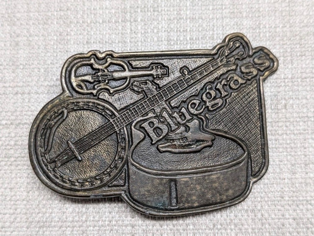 vintage 1970s belt buckle BLUEGRASS country music BRASS banjo WESTERN guitar