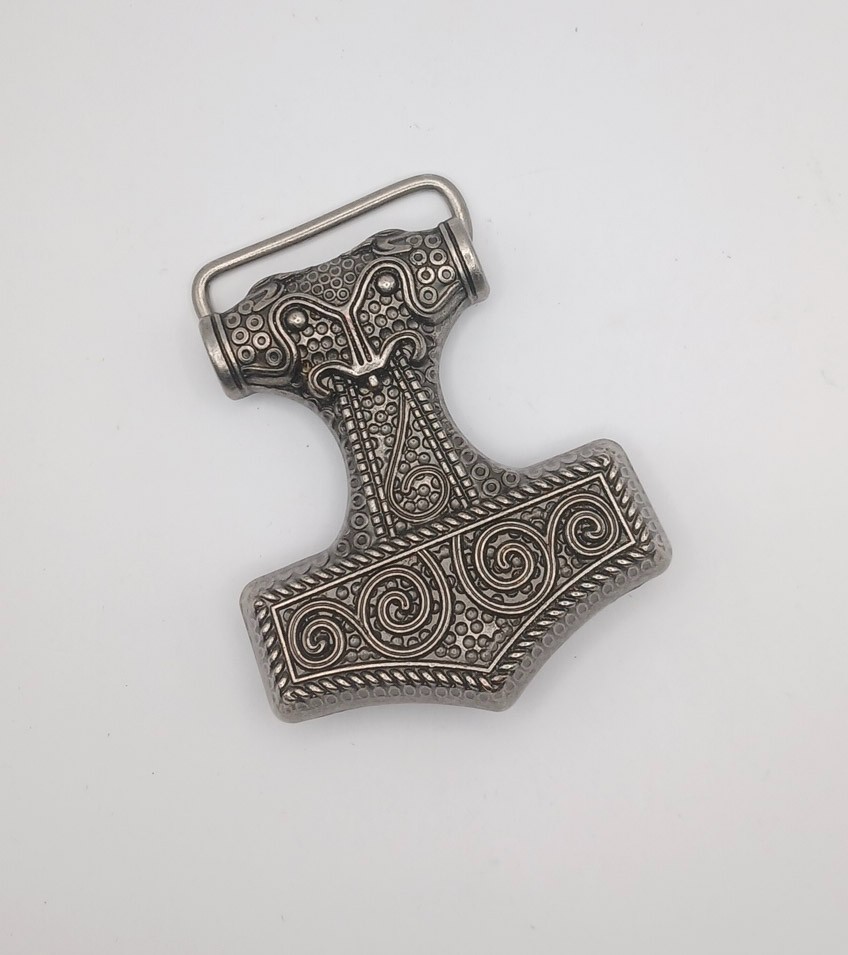 Viking Thor&rsquo;s Hammer Mjolnir Belt Buckle Silver Tone Norse Mythology Accessory