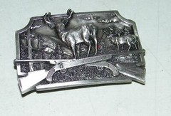 Vintage Siskiyou Pewter S-10 Belt Buckle Buck Deer Elk Hunting Rifle Guns 1982