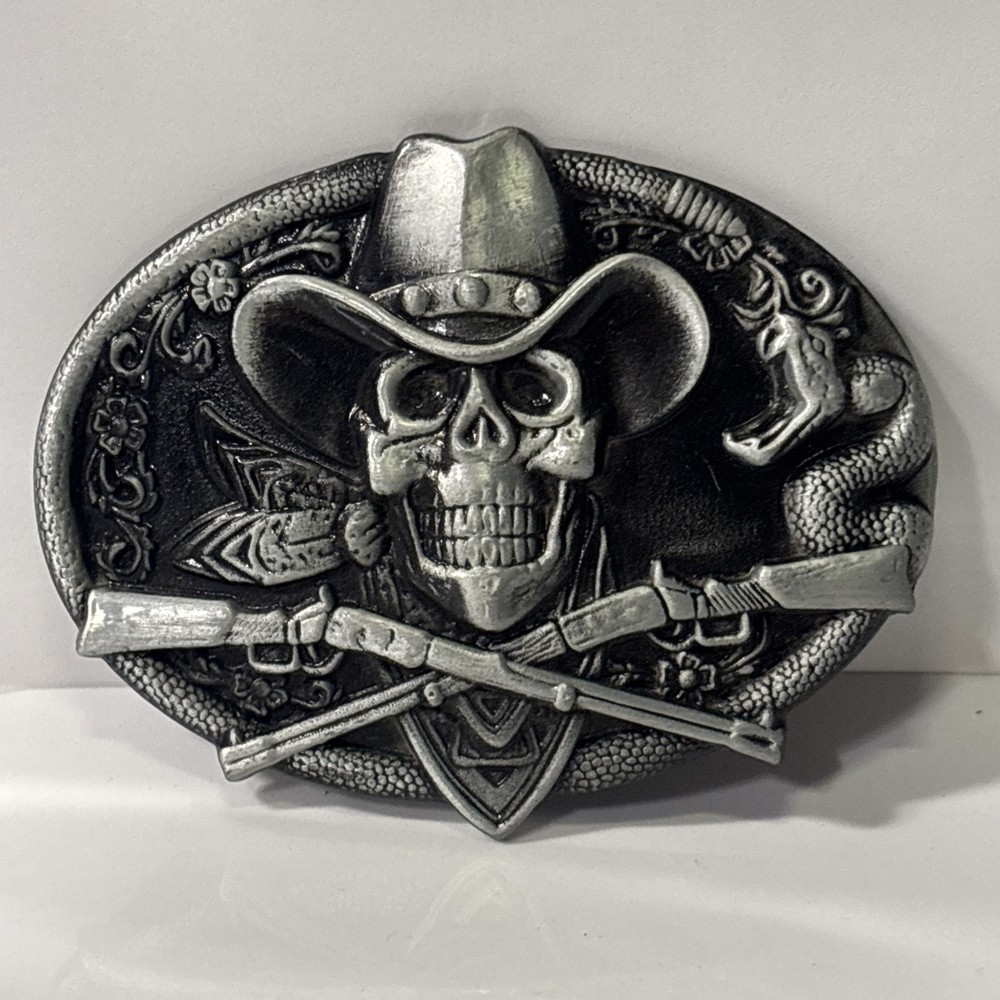 Cowboy Skull Belt Buckle Western Gothic Biker Style Snake Guns Rodeo Punk