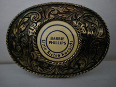 Barbie Phillips Western Oval Engraved Floral Gold Tone Vintage Belt Buckle