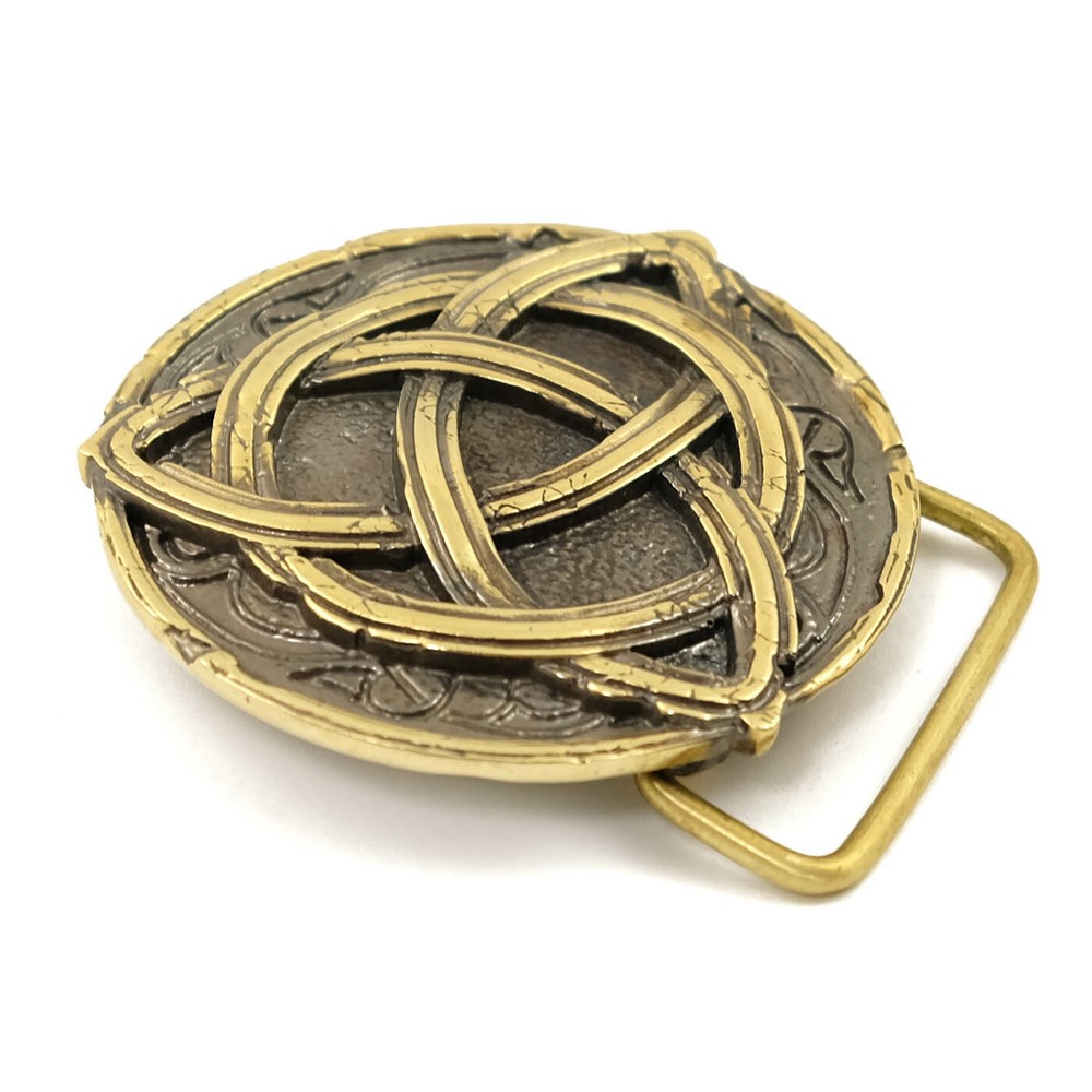Triquetra brass belt buckle, Northern Celtic cross symbol, Trinity Knot Triquert