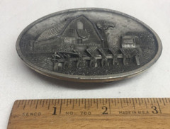 RANCH FARM HORSE STABLE BARN MENS * 1984 BERGAMOT BRASS WORKS BELT BUCKLE * USA