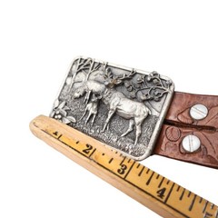 Vintage 80s Elk Family 3D Pewter Belt Buckle