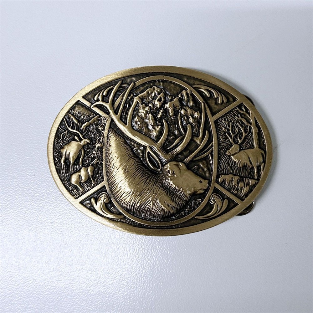 Western Deerl Oval Solid Brass Metal Belt Buckle