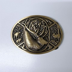 Western Deerl Oval Solid Brass Metal Belt Buckle