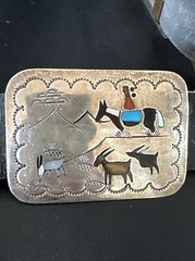 Turquoise Onyx Zuni Sterling Silver Sun Face Inlay Old Pawn Belt 40&Prime; 17406