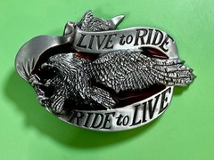 LIVE to RIDE, RIDE to LIVE Patriotic Eagle USA Motorcycle Bikers Belt Buckle
