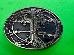 Iron Cross Barbed Wire Religious Gothic Punk Bikers Chrome Brand Belt Buckle