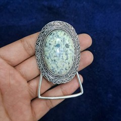 Natural K2 Jasper Silver Plated Belt Buckle Handmade Gemstone Western Boho
