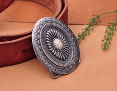 Huge Vintage Tribal Indian Floral Turquoise Belt Buckle Beige Bead
