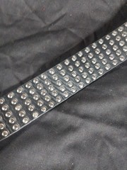 Studded Leather Belt With Skelton Hand Buckle 42&Prime;