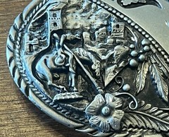 Vintage SSI Metal Handcrafted Belt Buckle Horses And Indian Nature Wildlife USA