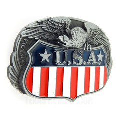 American Flag Eagle Belt Buckle Antique Silver Color Enamel Fits 1.5&Prime; Belts