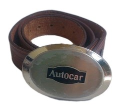 VINTAGE AUTOCAR HOOD ORNAMENT TRUCK BELT BUCKLE & Western Tooled BELT Size 34