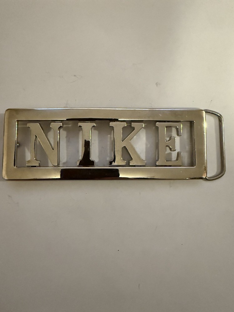 Nike Silver Metal Belt Buckle for Men Solid Pattern Logo Accent Metal Hardware
