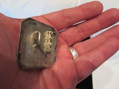 Vintage Buckle Sterling Silver 14K Gold Mother of Pearl Heart Shape Hand Made