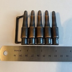 Metal bullet belt buckle copper tone gun ammunition design NEW