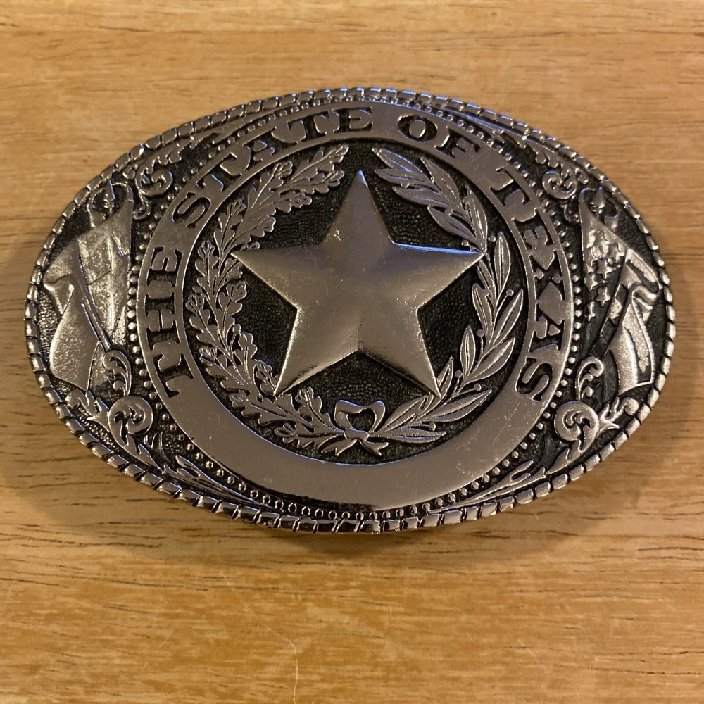 TL&B Texoma Leather & Brass – The State of Texas Flag Star Silver Belt Buckle