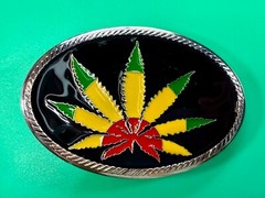 Marijuana Cannabis Pot Leaf Weed Enameled Rasta Colors New 4&Prime; Wide Belt Buckle