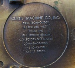 Curtis Machine Co Dodge City Kansas Longhorn Cattle Drive Brass Belt Buckle 1981
