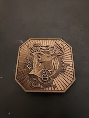 1987 Deere & Company Moline Illinois Octagon Buck Belt Buckle Deere Stag D Logo