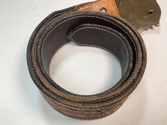 Vintage 1978 Raintree Bass Fish Buckle USA Leather Belt Brass Bronze Men’s