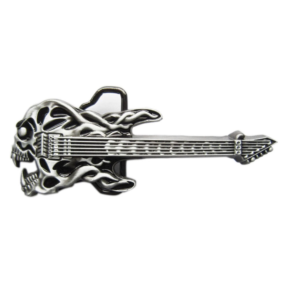 Skull Guitar Heavy Metal Rock & Roll Music Black Enamel Metal Belt Buckle