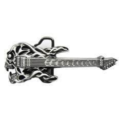 Skull Guitar Heavy Metal Rock & Roll Music Black Enamel Metal Belt Buckle