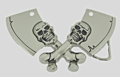 Skull Belt Buckle Rock Rebel Skeleton Vintage Hatchet Silver Metal Cleavers Axes
