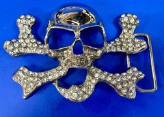 Skull and Crossbones – Clear Rhinestone Covered Cutout Gothic Punk Belt Buckle