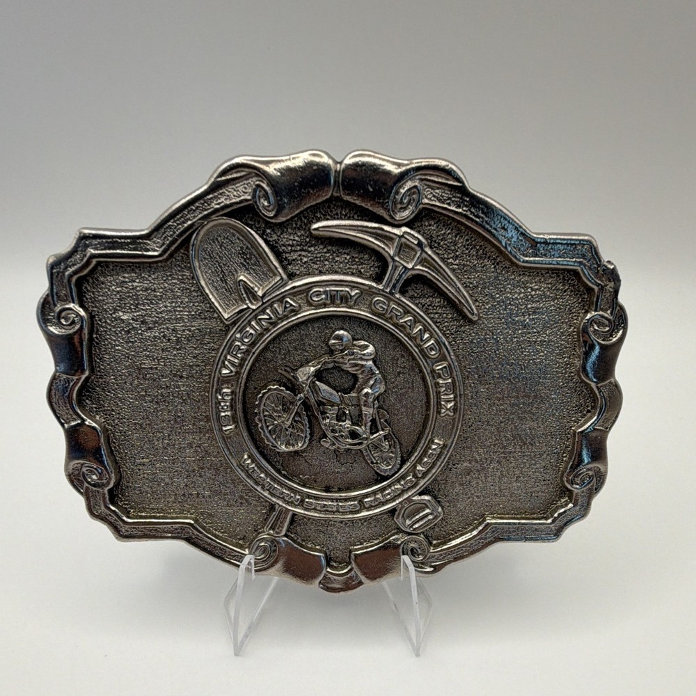 Virginia City Grand Prix Motorcycle Racing Metal Belt Buckle 13th Silver 3.5”x3”