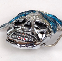 Vintage Y2K Skull Belt Buckle Rhinestone Pirate Biker Rocker Heavy Metal