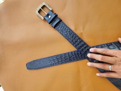 3.8CM Navy Blue 100% Genuine Leather Skin Men Belt Buckle- Handmade