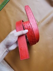 3.8CM Red 100% Genuine Body Ostrich Leather Skin Men Belt Buckle- Handmade