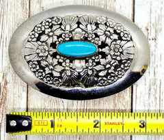 Silvertone Metal Western Style Belt Buckle Faux Turquoise Fits 1 1/2&Prime; Belts