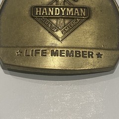 Vtg 90&rsquo;s 1996 Handyman Club Of America Life Member Hammer Logo Belt Buckle Brass